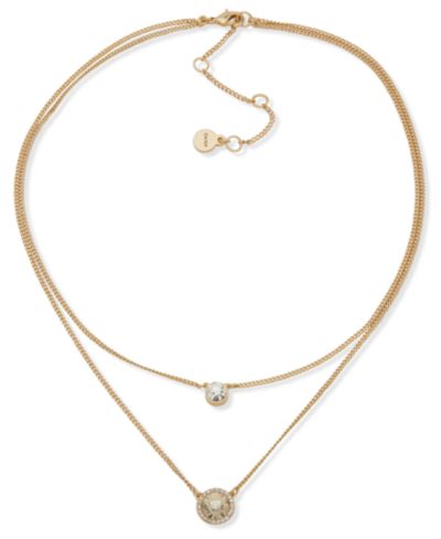 DKNY Emerald Gold-Tone 2-Row Pendant Necklace