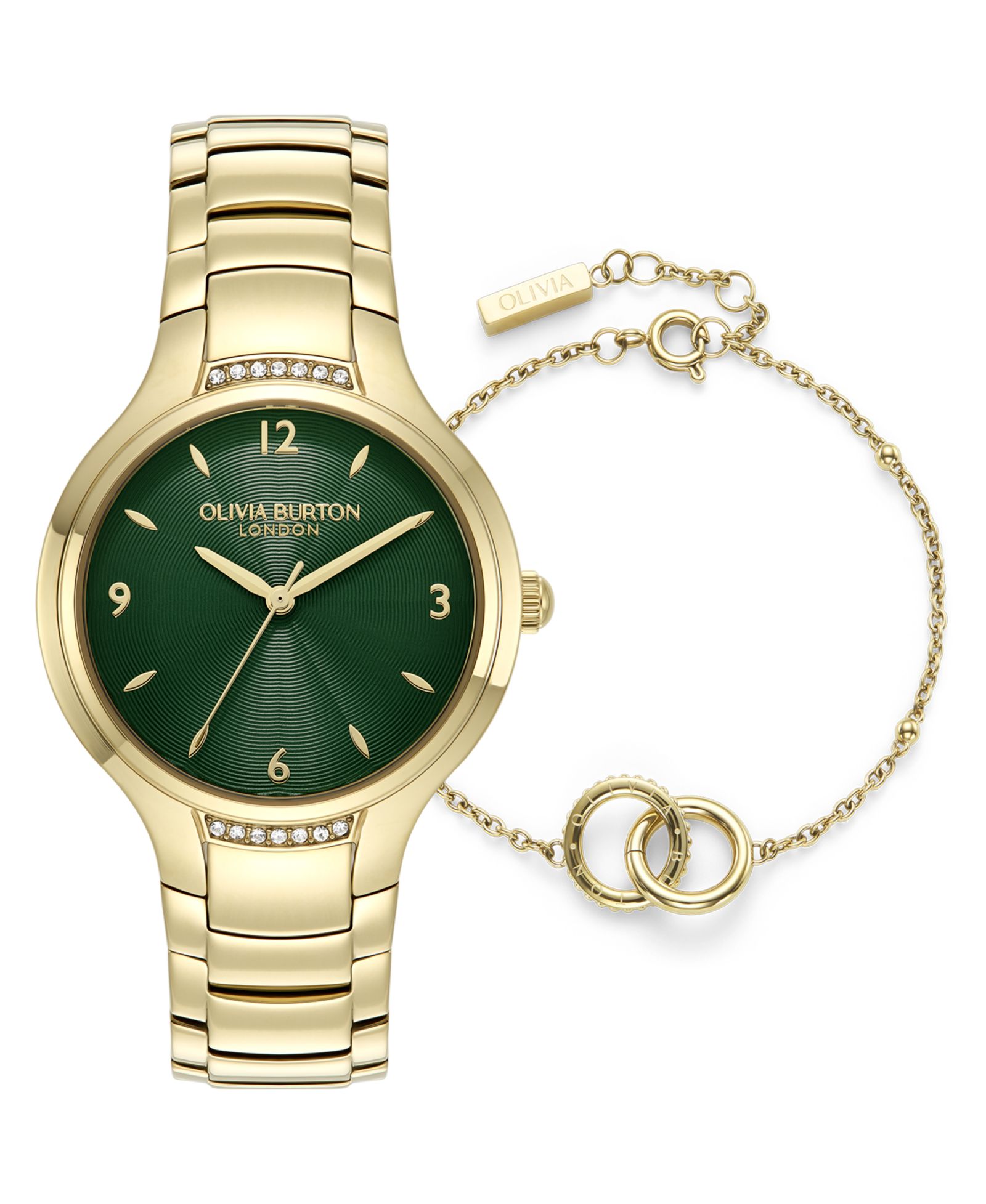 Olivia Burton Women's Gift Set Gold Tone Stainless Steel Bracelet Watch, 34mm