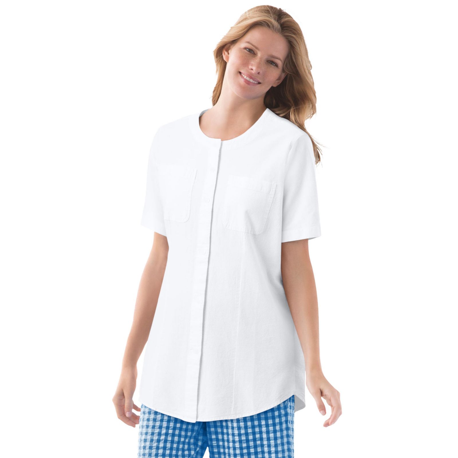 Женская рубашка Woman Within Short-Sleeve Crinkle