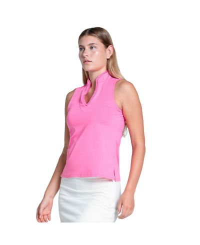 Lucky In Love Pleated Placket Sleeveless Womens Golf Polo