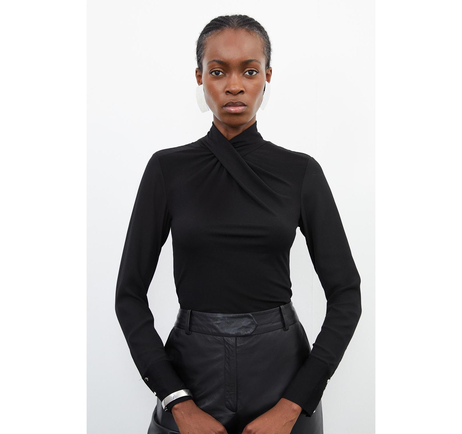 Karen Millen Jersey And Georgette Mix High Neck Top