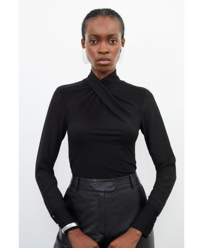 Karen Millen топ из джерси и джерсета с высоким воротником