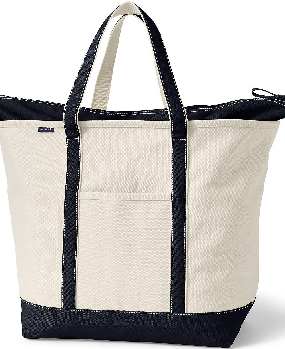 Lands' End Extra Large 5 Pocket Zip Top Canvas Tote Bag