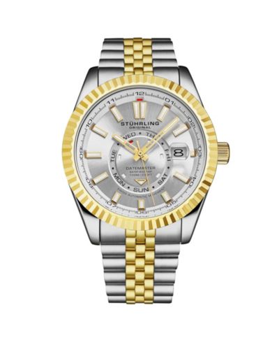 Мужские швейцарские автоматические часы Stuhrling Datemaster II, 42mm, Two-Tone Stainless Steel, Silver Dial