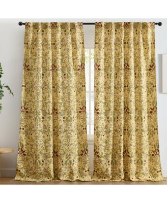 HLC.ME Florence Floral & Birds Curtains, Light-Blocking Back Tab/Rod Pocket Panels for Bedroom Decor, Set of 2.
