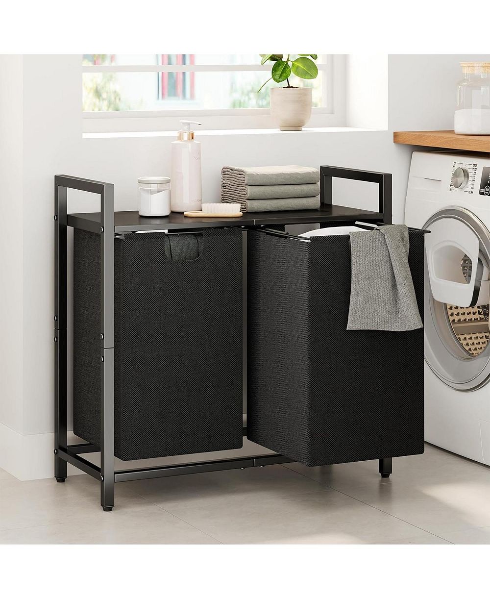 Kitstorack Laundry Basket Organizer, Laundry Hamper with Shelf & 2 Pull-Out Removable Bags, Dirty Clothes Hamper Organizer for Laundry Room Bathroom and Dorm, 2 x 11.8 gallons (44.5L)