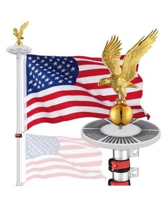 Yescom EZ GO 20ft Eagle Topper Telescopic Flag Pole Kit Solar Light Outside 3x5' US Flag Ball Top Silver