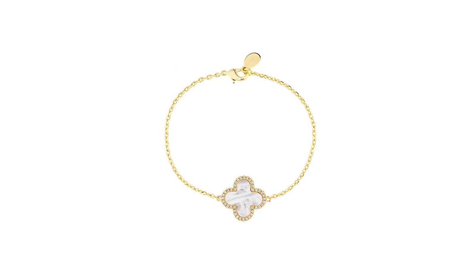 Браслет Rivka Friedman Single Mother of Pearl Flower Station with CZ Surround on Cable Chain