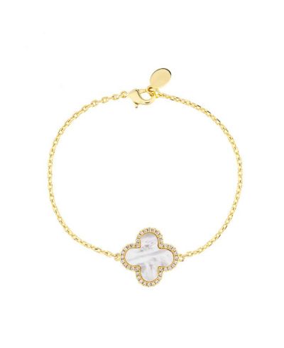 Single Mother of Pearl Flower Station with CZ Surround on Cable Chain