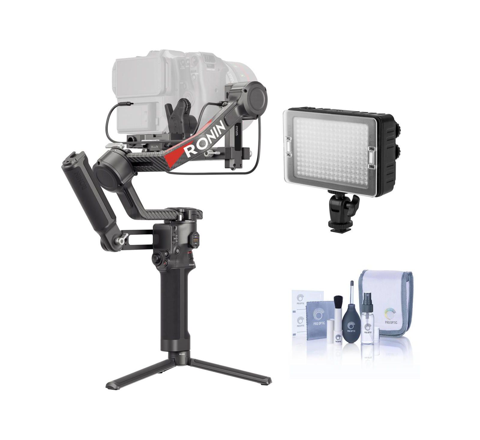 DJI RS 4 Pro 3-Axis Handheld Gimbal Stabilizer Combo, Bundle with On-Camera LED Light and Cleaning Kit