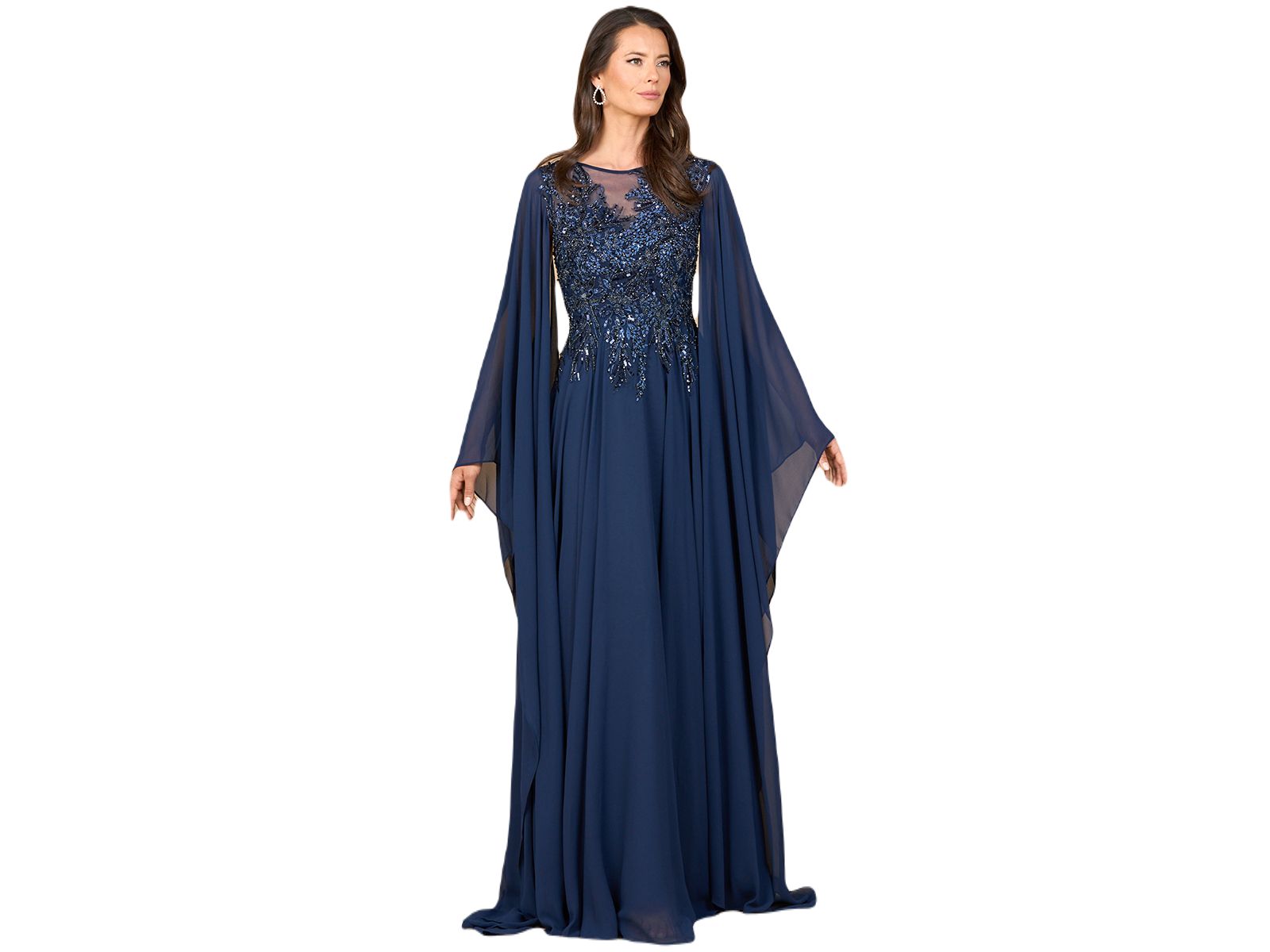 Lara Chiffon A - line Long Gown with Cape Sleeves