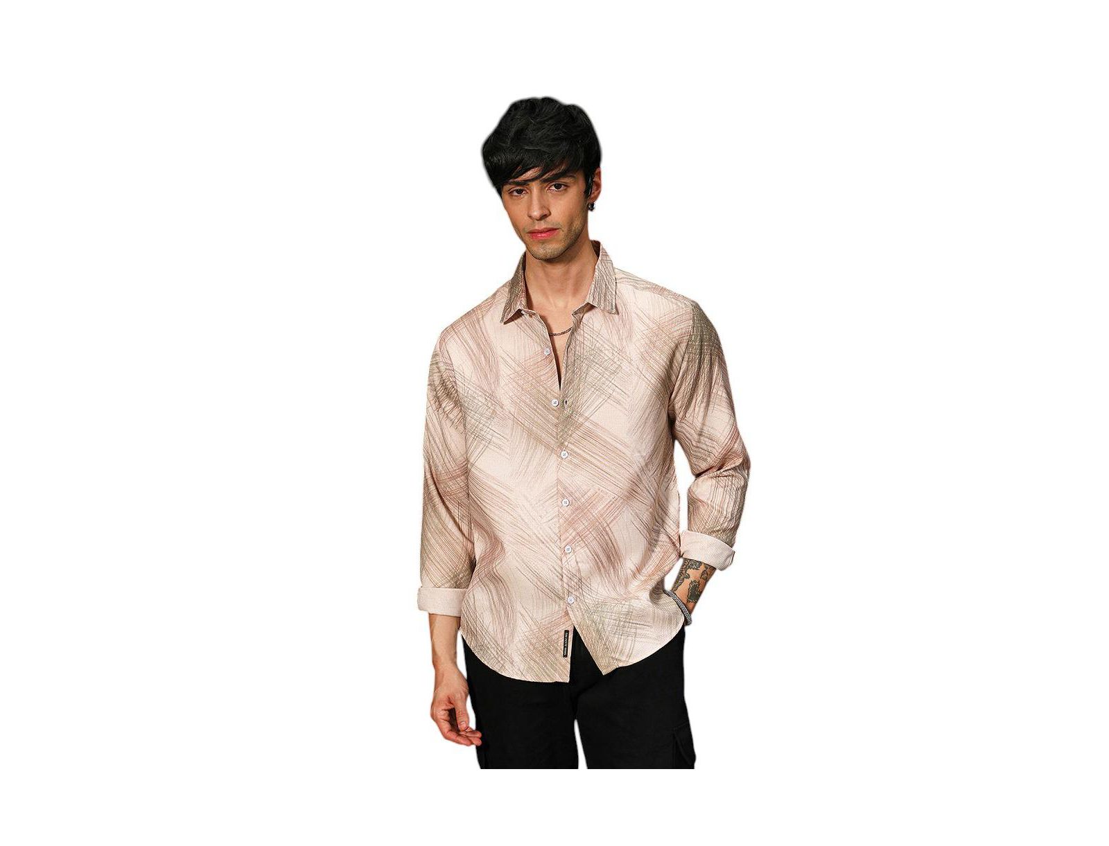 Campus Sutra Men's Ecru Beige Soft-Brushed Shirt