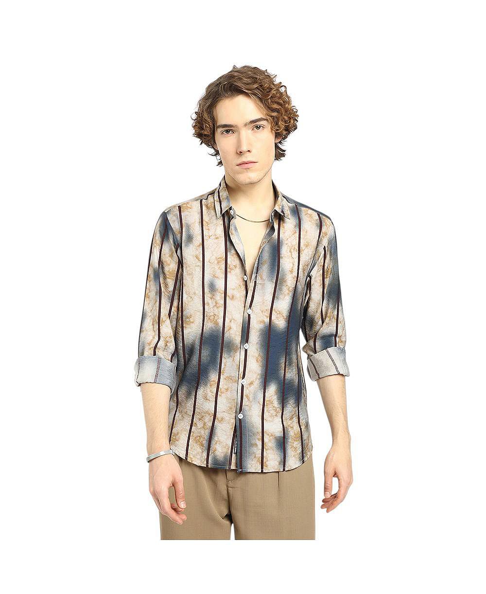 Campus Sutra Men's Tie-Dye Striped Shirt