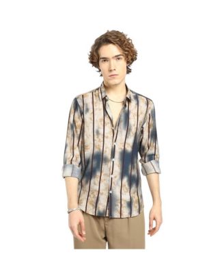 Campus Sutra Men's Tie-Dye Striped Shirt
