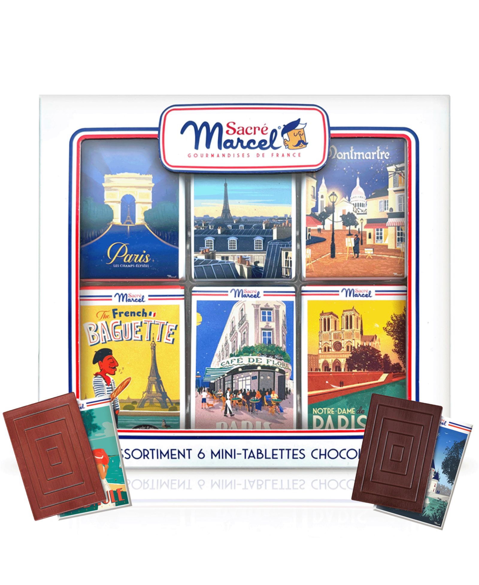 Sacre Marcel Map of France Gift Box with 6 Mini Chocolate Bars, 1.76 oz.