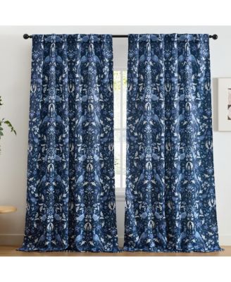 HLC.ME Florence Floral & Birds Patterned Window Back Tab Rod Pocket Curtains Bedroom - Light Blocking Darkening Window Panels, Set of 2