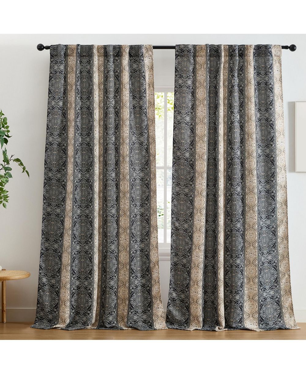 Шторы для спальни HLC.ME William Boho Damask Striped Patterned Window Back Tab Rod Pocket, комплект из 2 шт., светонепроницающие