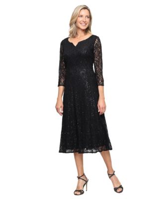 Женское платье SL Fashions Sweetheart Neck Tea Length Sequin Lace