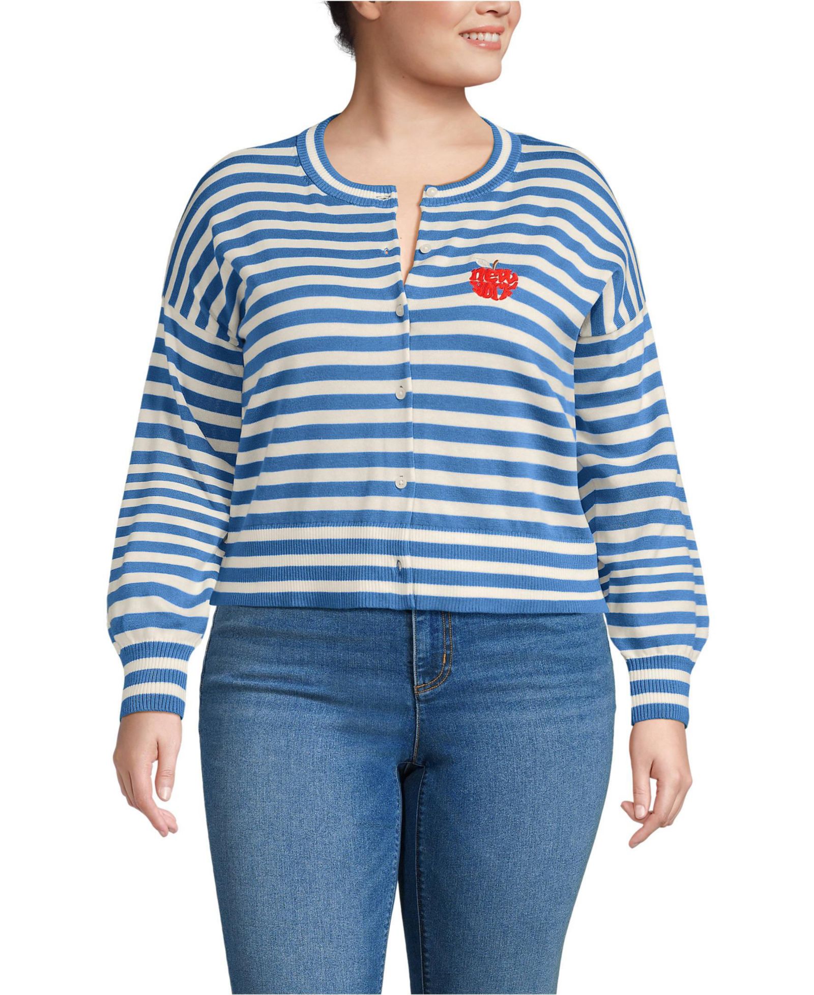 Кардиган Lands' End Plus Size Modern Length Fine Gauge Crew Neck