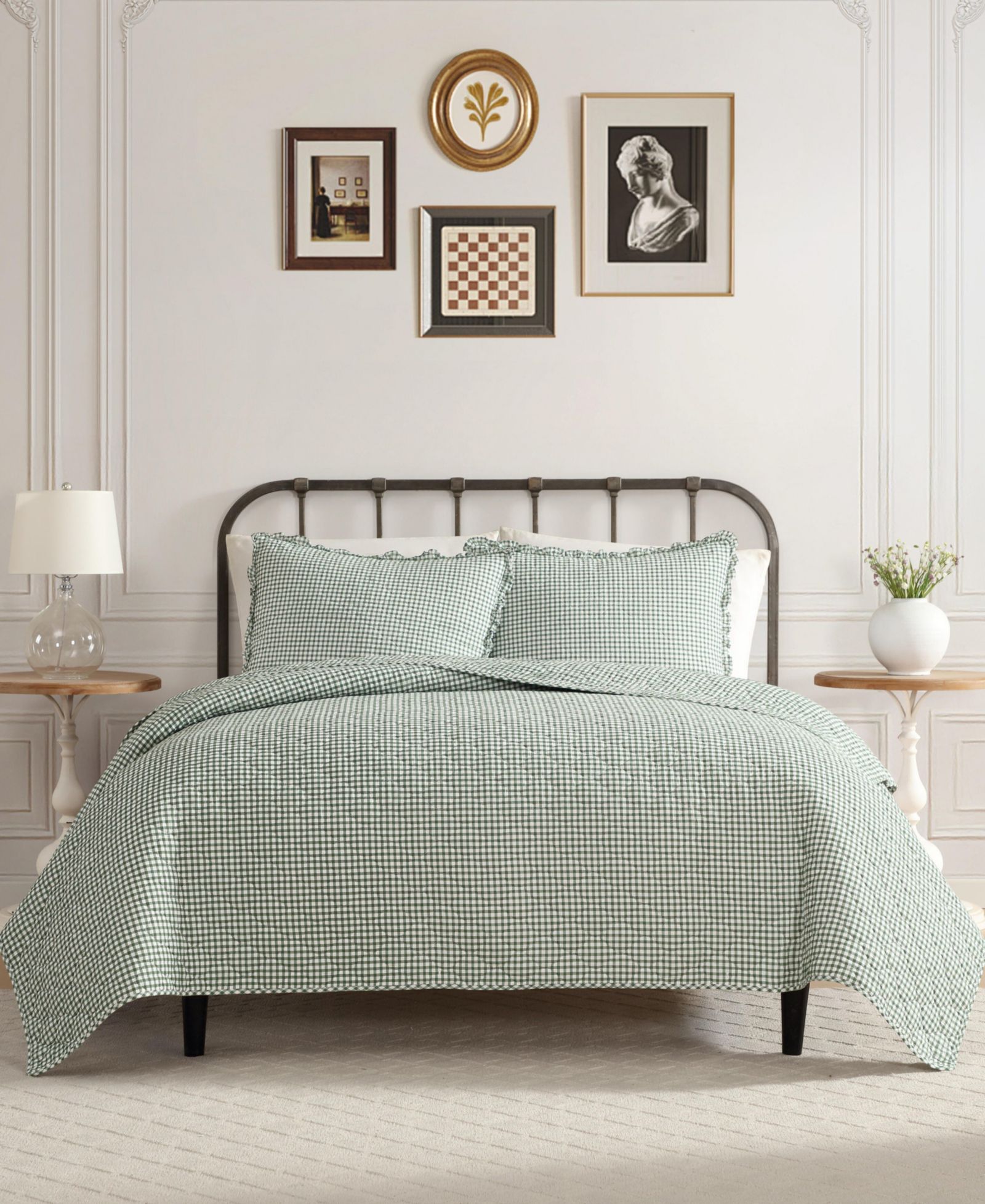 Laura Ashley Gracie's Gingham Cotton 3-Pc. Quilt Set, King