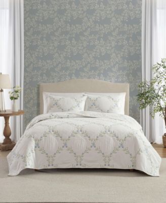 Laura Ashley Floral Embroidery Cotton 2-Pc. Quilt Set, Twin