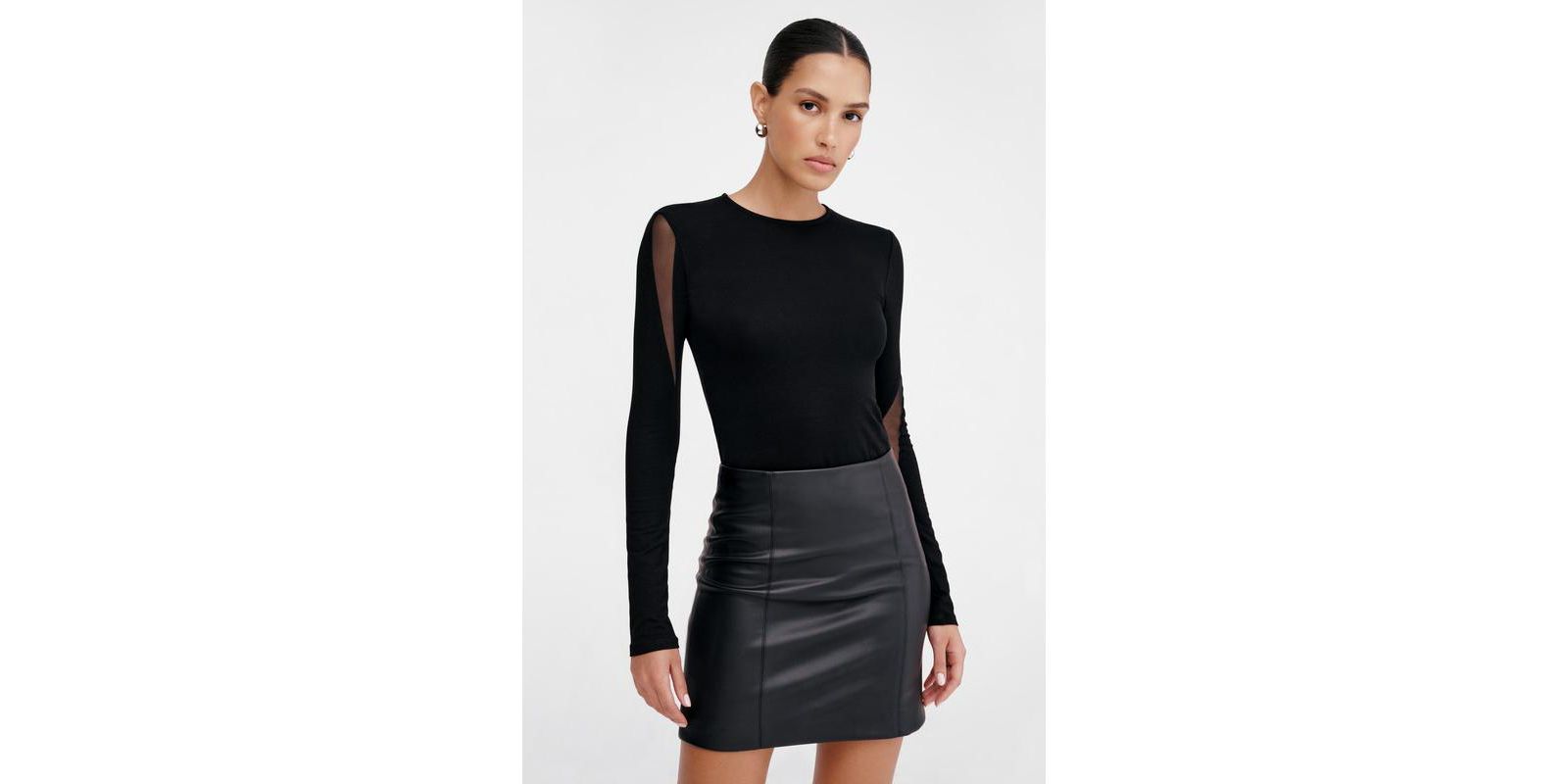 Marcella Women's Alley Crew-Neck Jersey Top with Mesh-Detail Sleeves