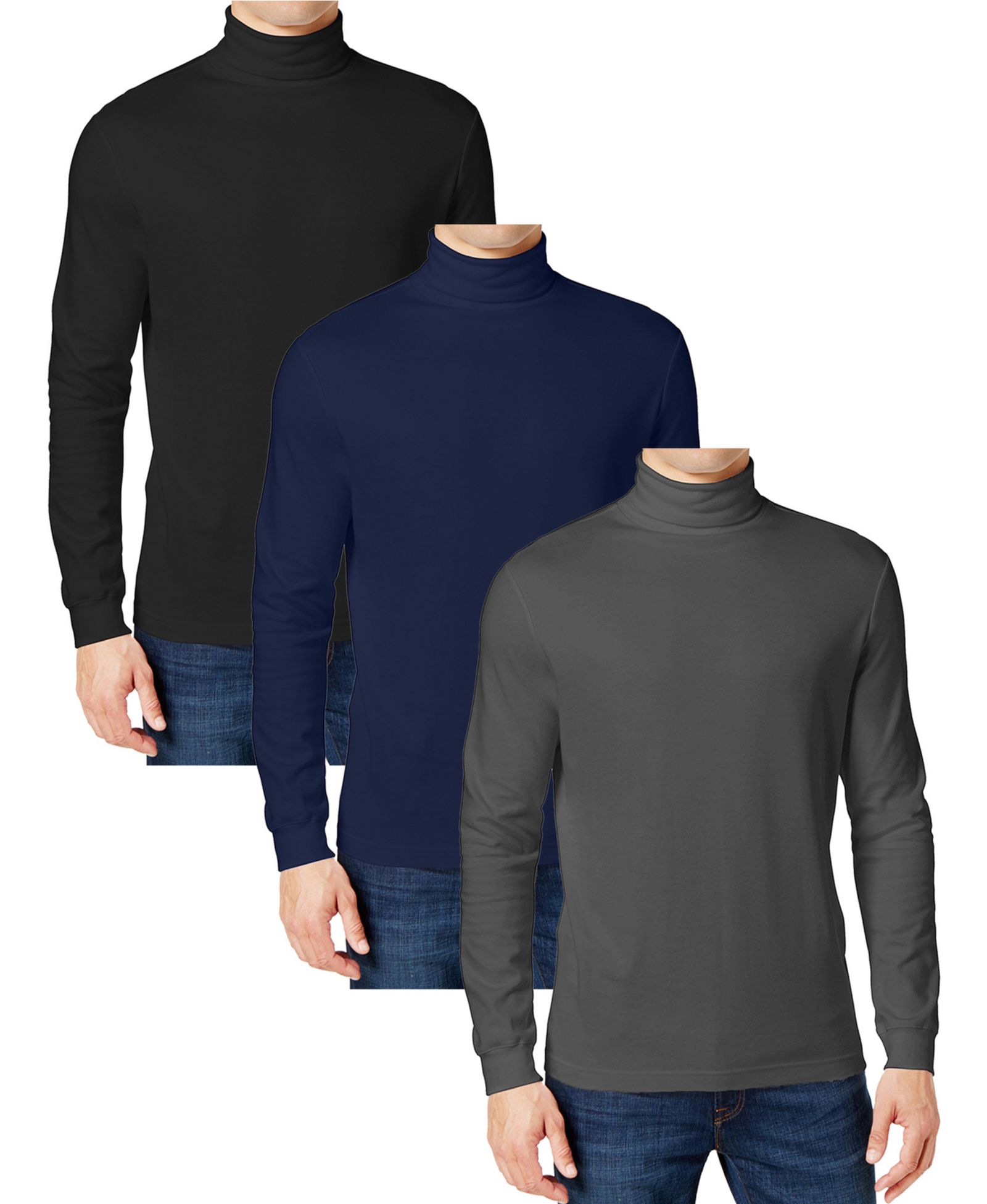 Galaxy By Harvic Men's 3-Pack Long Sleeve Turtle Neck T-Shirt