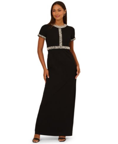 Adrianna Papell Women's Crewneck Embellished Ankle Dress