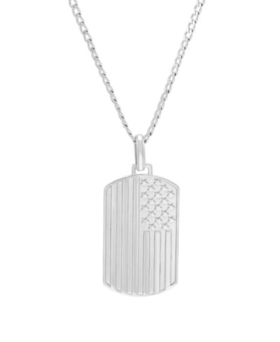 Men's American Flag Dog tag on 22" Curb Chain in Sterling Silver