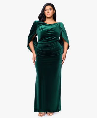 B&A By Betsy and Adam Plus Size Velvet Boat Neck Long Drape Back Gown