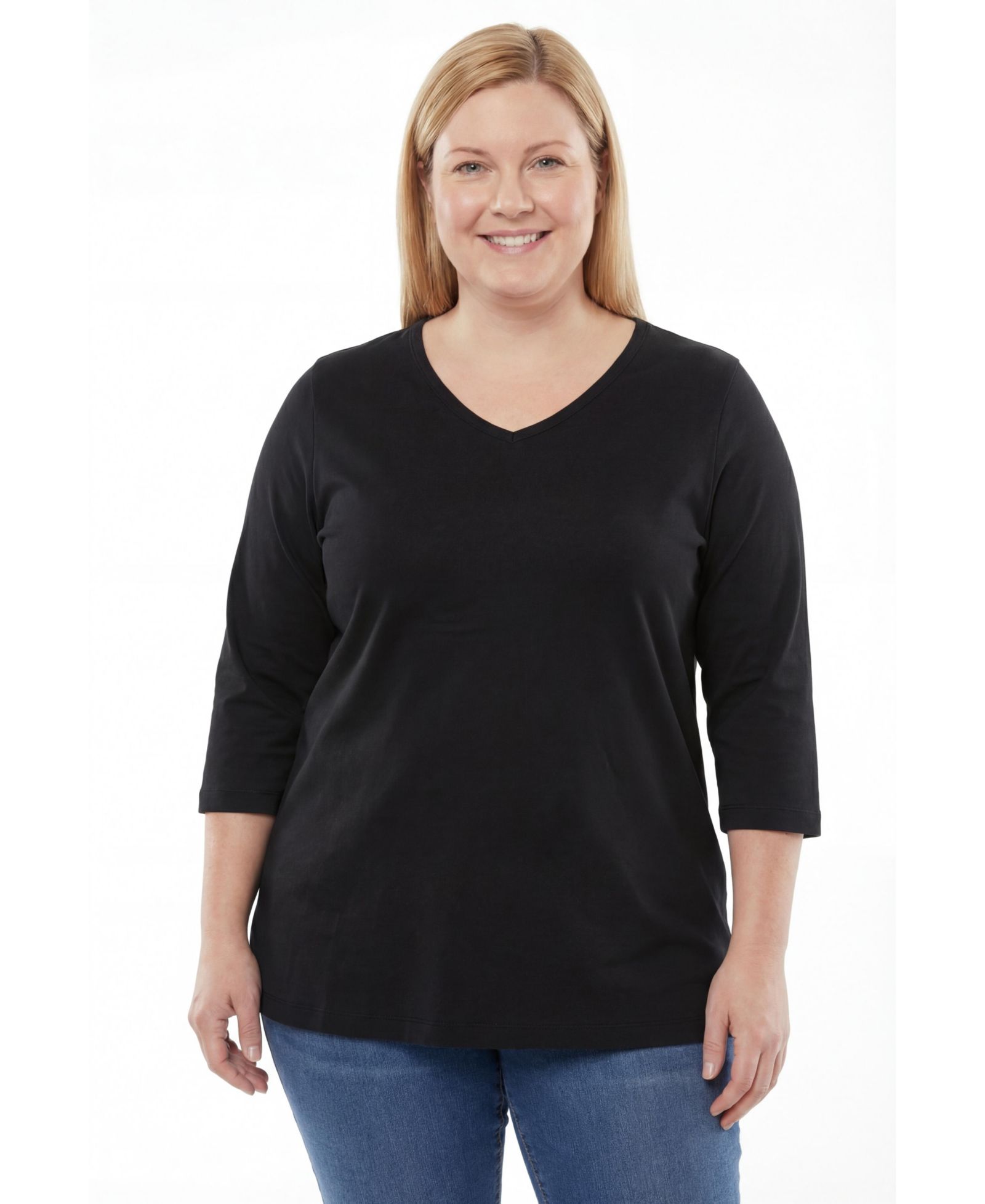 Женский туник Woman Within Plus Size Perfect Three-Quarter Sleeve V-Neck