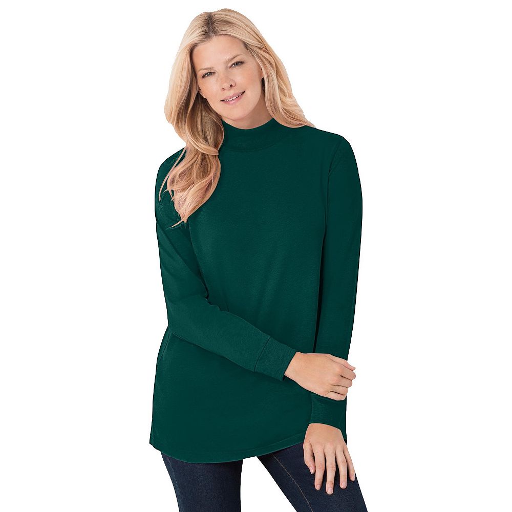 Woman Within Plus Size Within Perfect Long-Sleeve Mockneck Tee