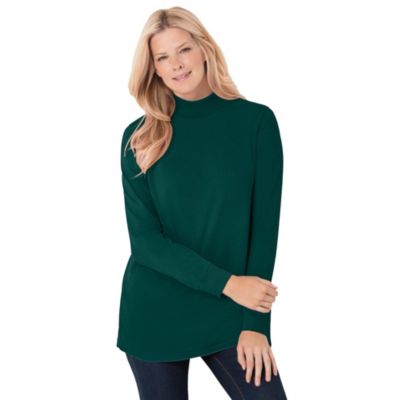 Woman Within Plus Size Within Perfect Long-Sleeve Mockneck Tee