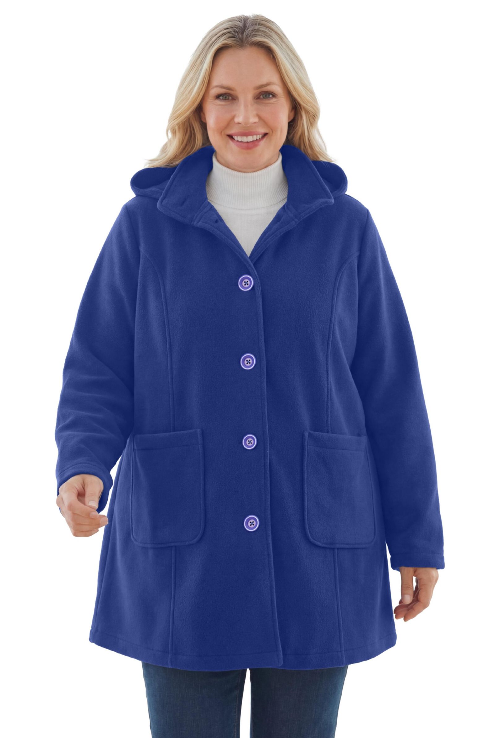 Woman Within Plus Size Hooded A-Line Fleece Coat