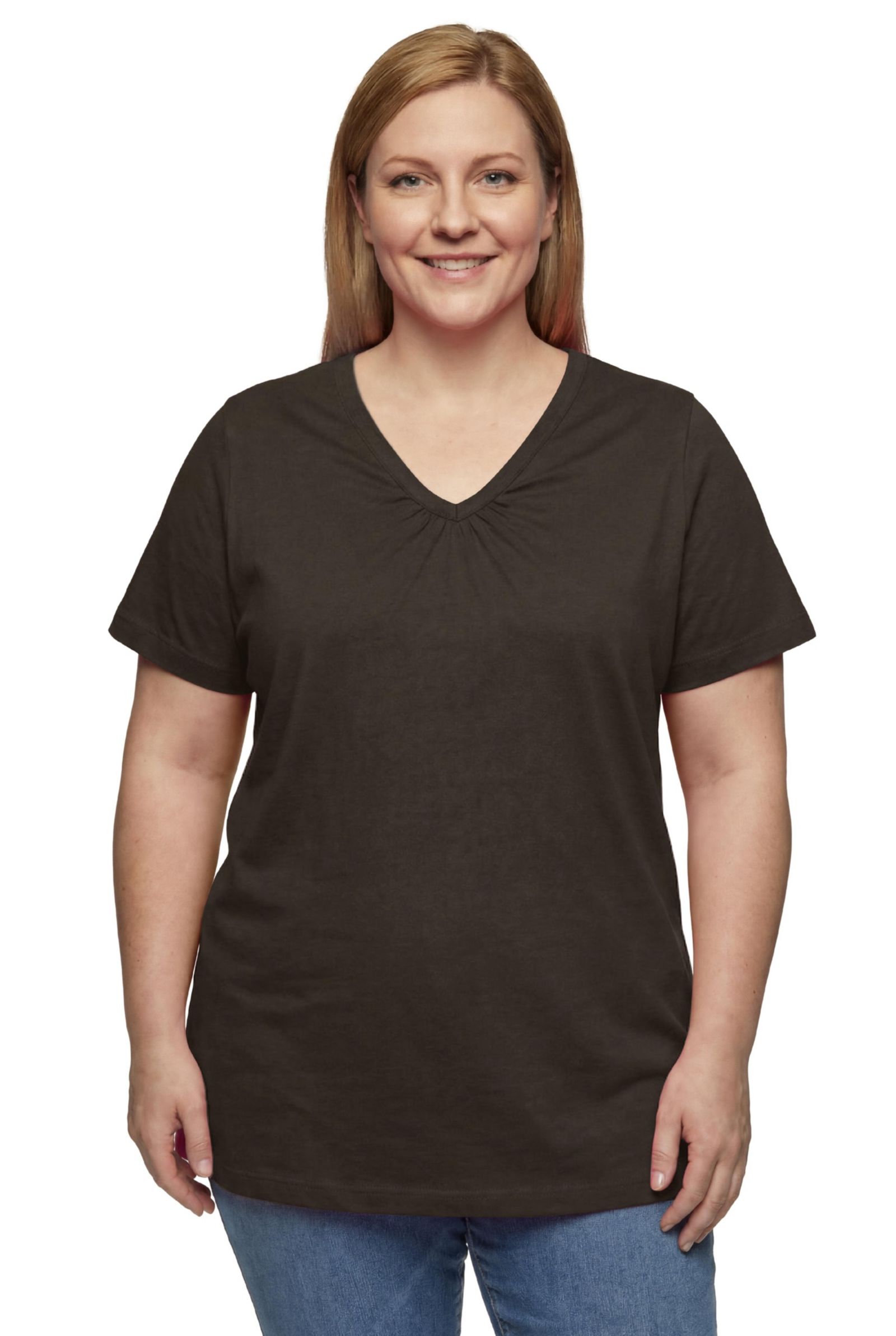 Woman Within Plus Size Perfect Short-Sleeve Shirred V-neck Tunic