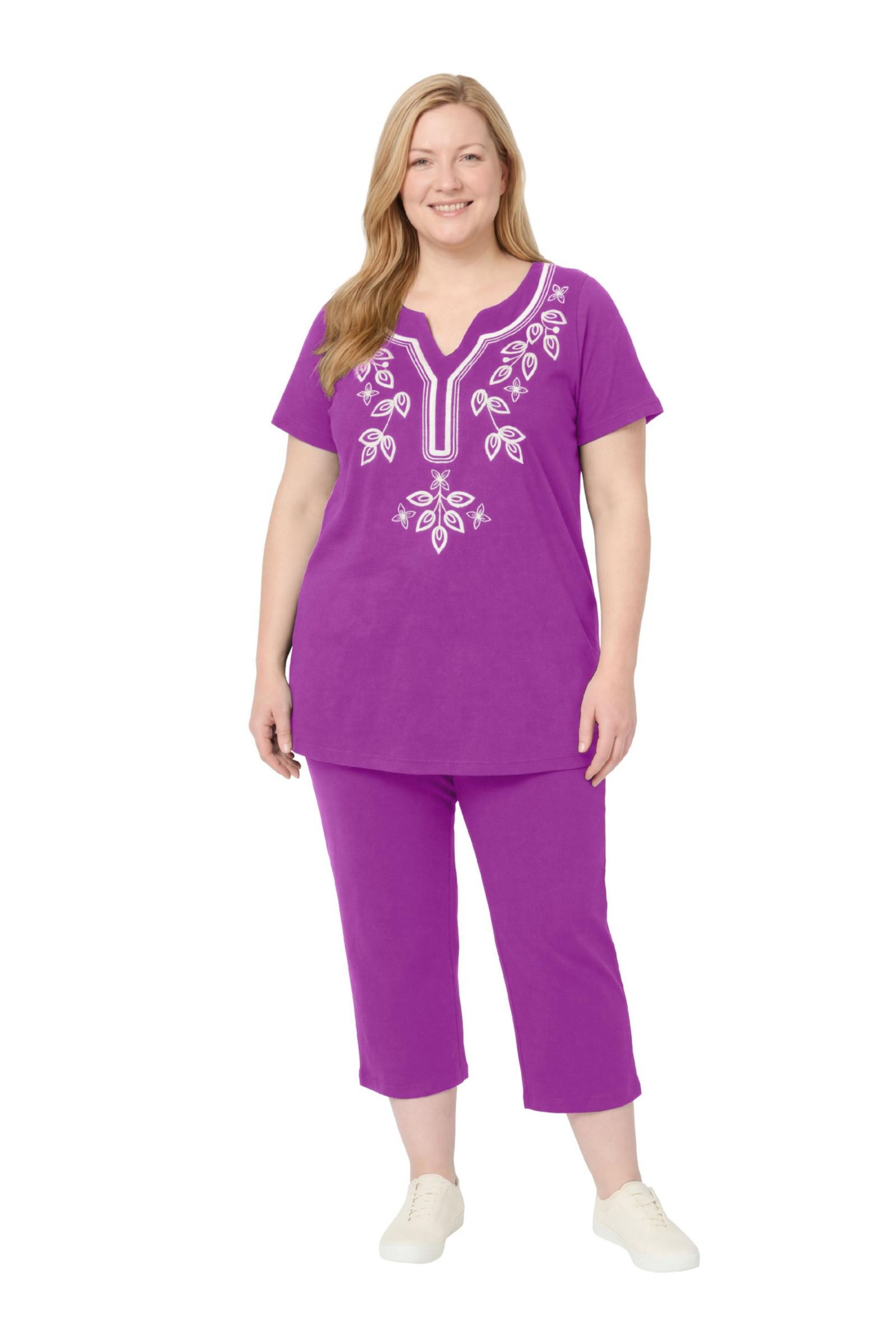 Woman Within Plus Size Within Printed Tunic and Capri Set