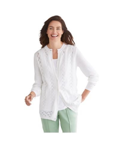 Woman Within Plus Size Within Long-Sleeve Pointelle Cardigan Sweater