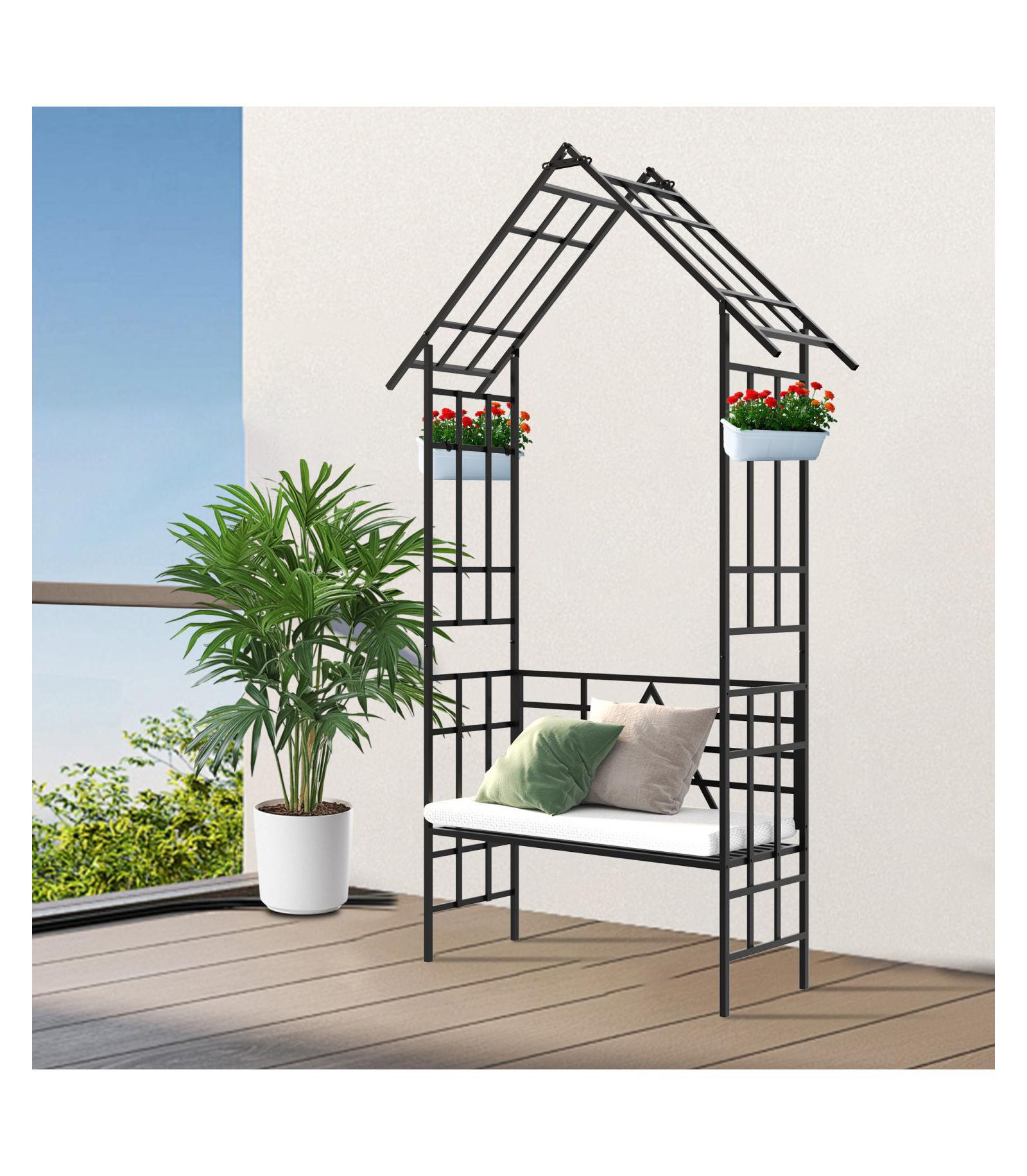 Streamdale Furniture Металлическая садовая арка-скамья для цветов и вьющихся растений