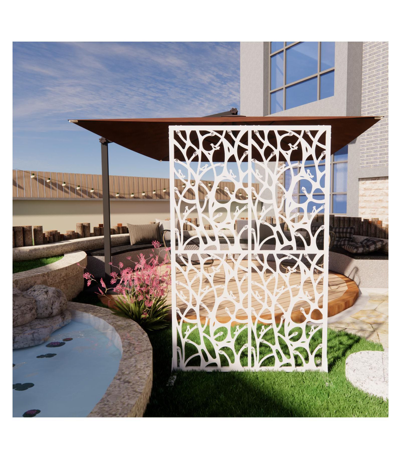 Streamdale Furniture White Bird Metal Privacy Screen 3.8x6ft