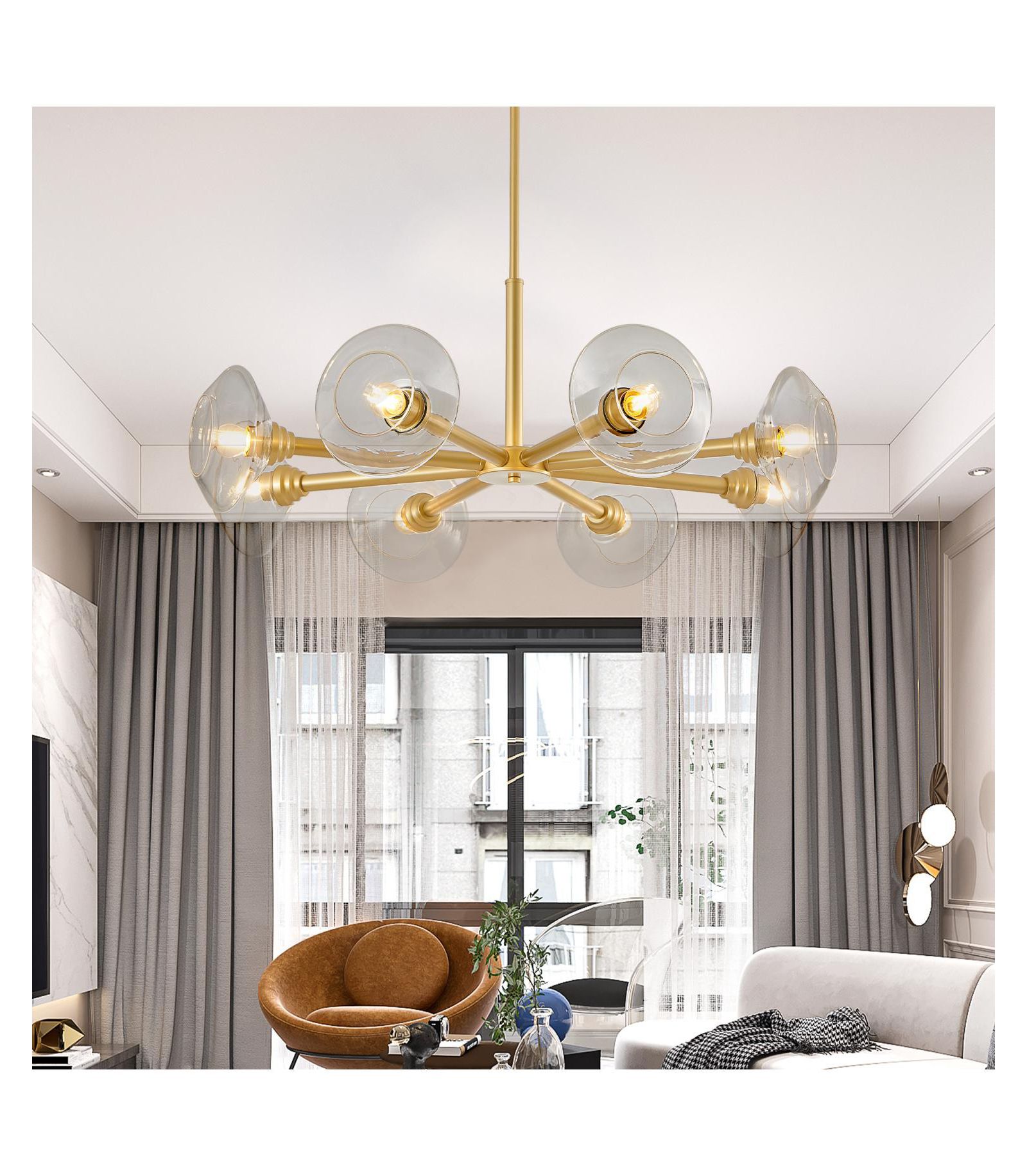 Люстра-спутник Streamdale Furniture Gold 8-Light Clear Shade Mid-Century Modern