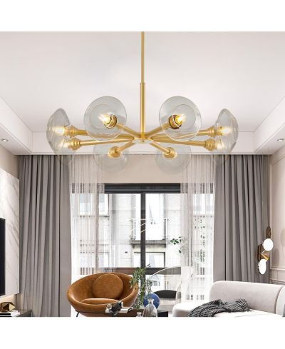 Streamdale Furniture Gold 8-Light Clear Shade Mid-Century Modern Fixture Sputnik Chandelier