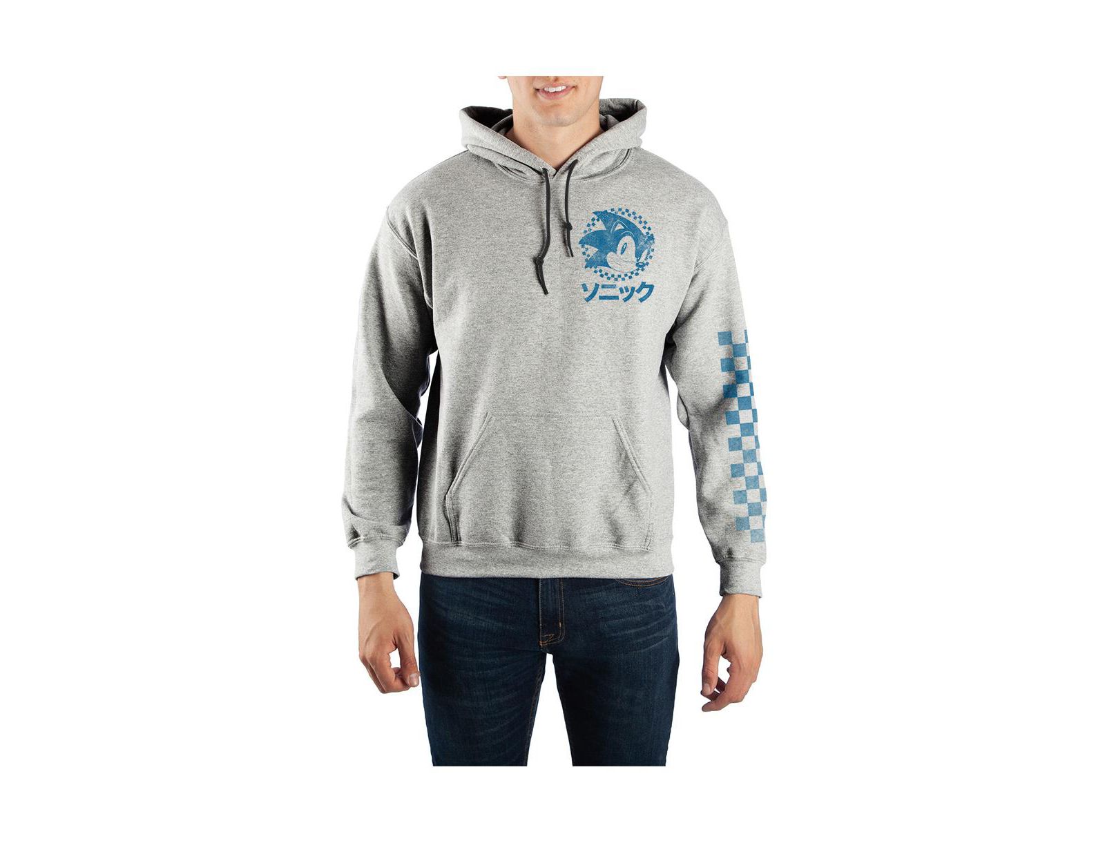 Sonic The Hedgehog Men's Kanji Text Pullover Hooded Sweatshirt-Small