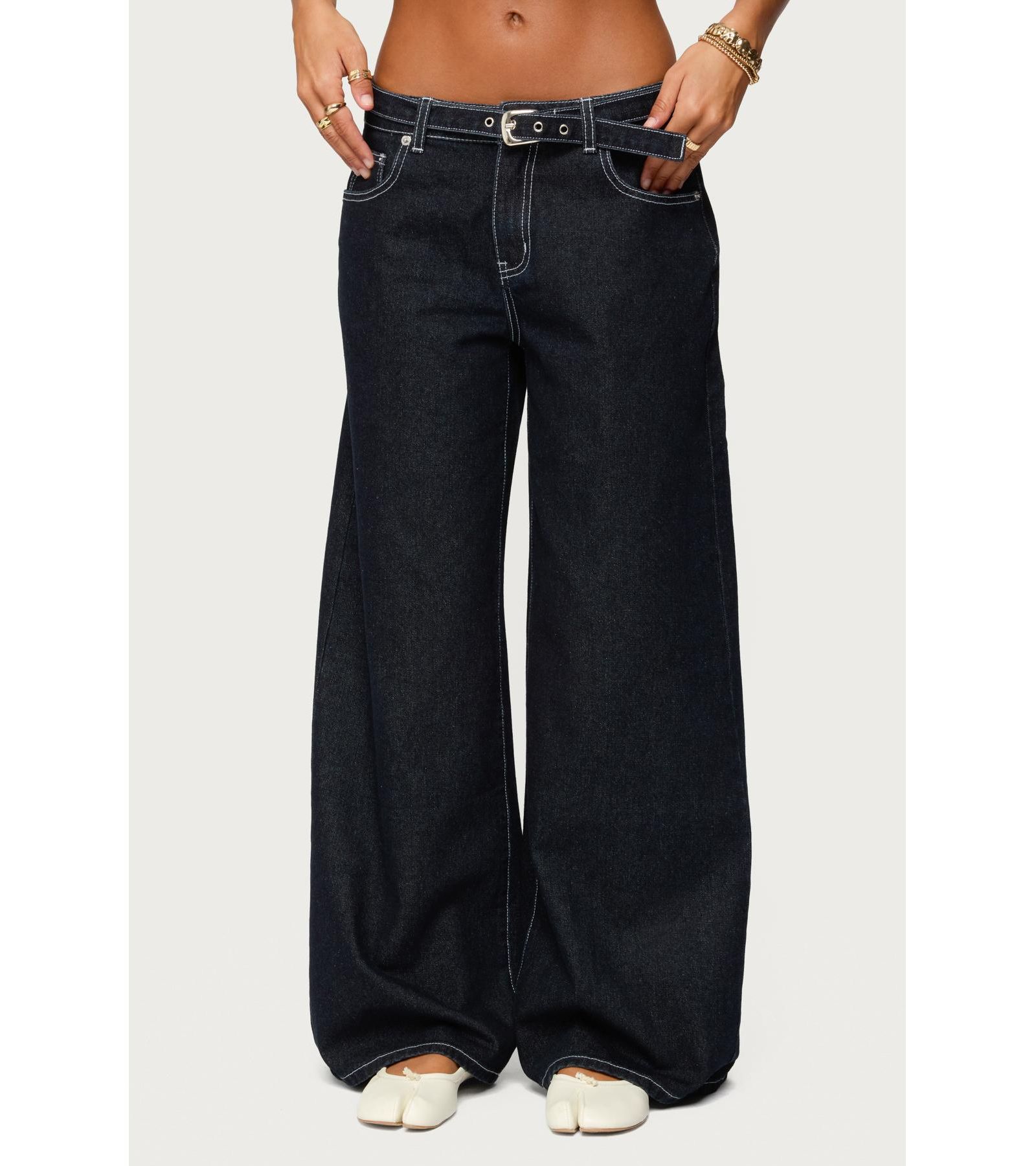Edikted Women's Karah Belt Low Rise Jeans