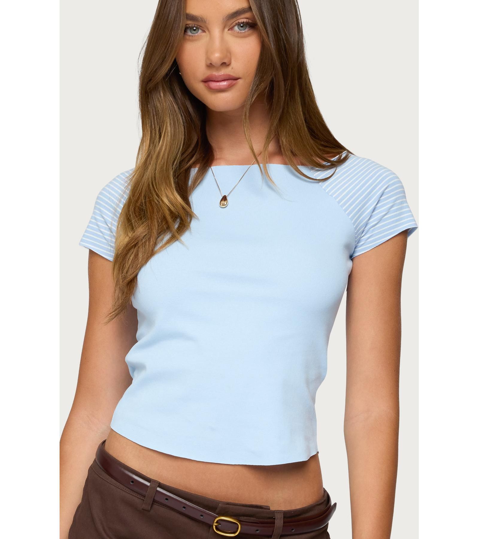 Edikted Women's Marina Raglan Stripey T Shirt
