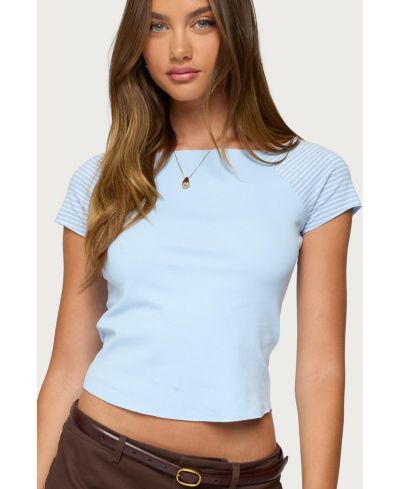 Edikted Women's Marina Raglan Stripey T Shirt