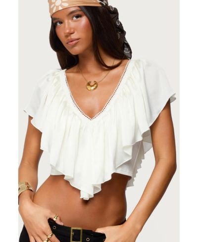 Edikted Women's Deena Ruffled V Neck Top
