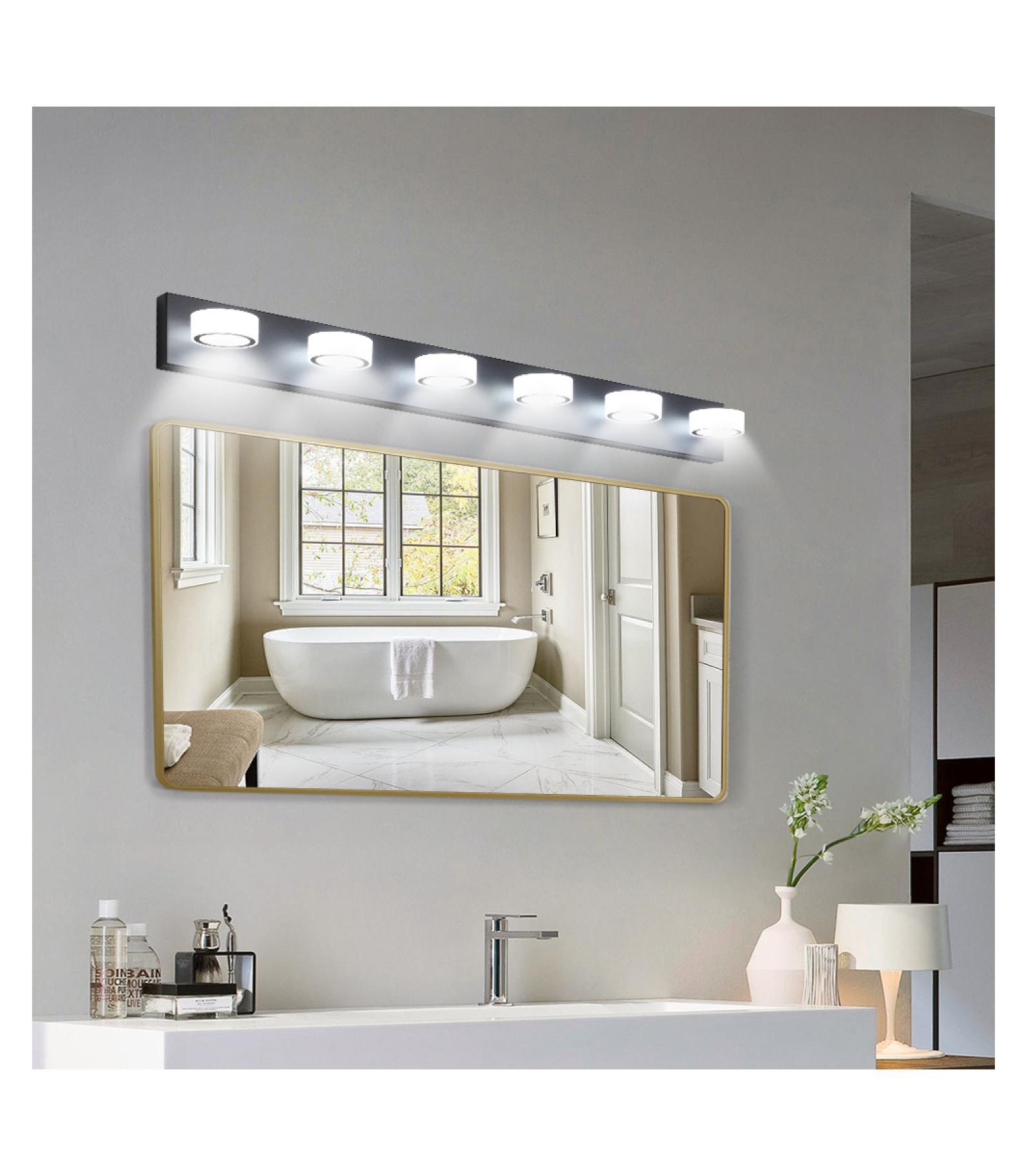 Streamdale Furniture LED Modern Black 6-Light Vanity Lights Fixtures Over Mirror Bath Wall Lighting