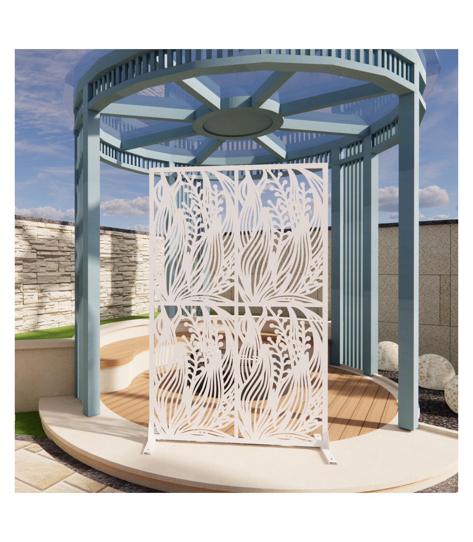 Streamdale Furniture White Leaf Metal Privacy Screen 3.8x6ft
