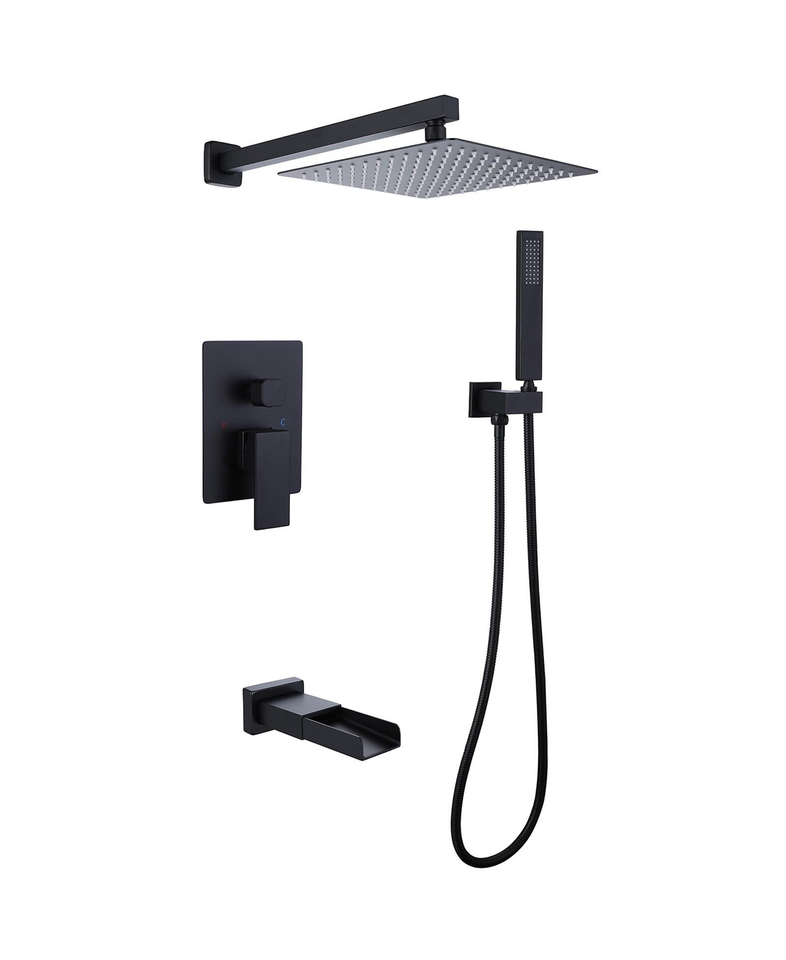 Greenspring Waterfall Spout Single Handle 3-Spray Square High Pressure Tub and Shower Faucet in (Valve Included)