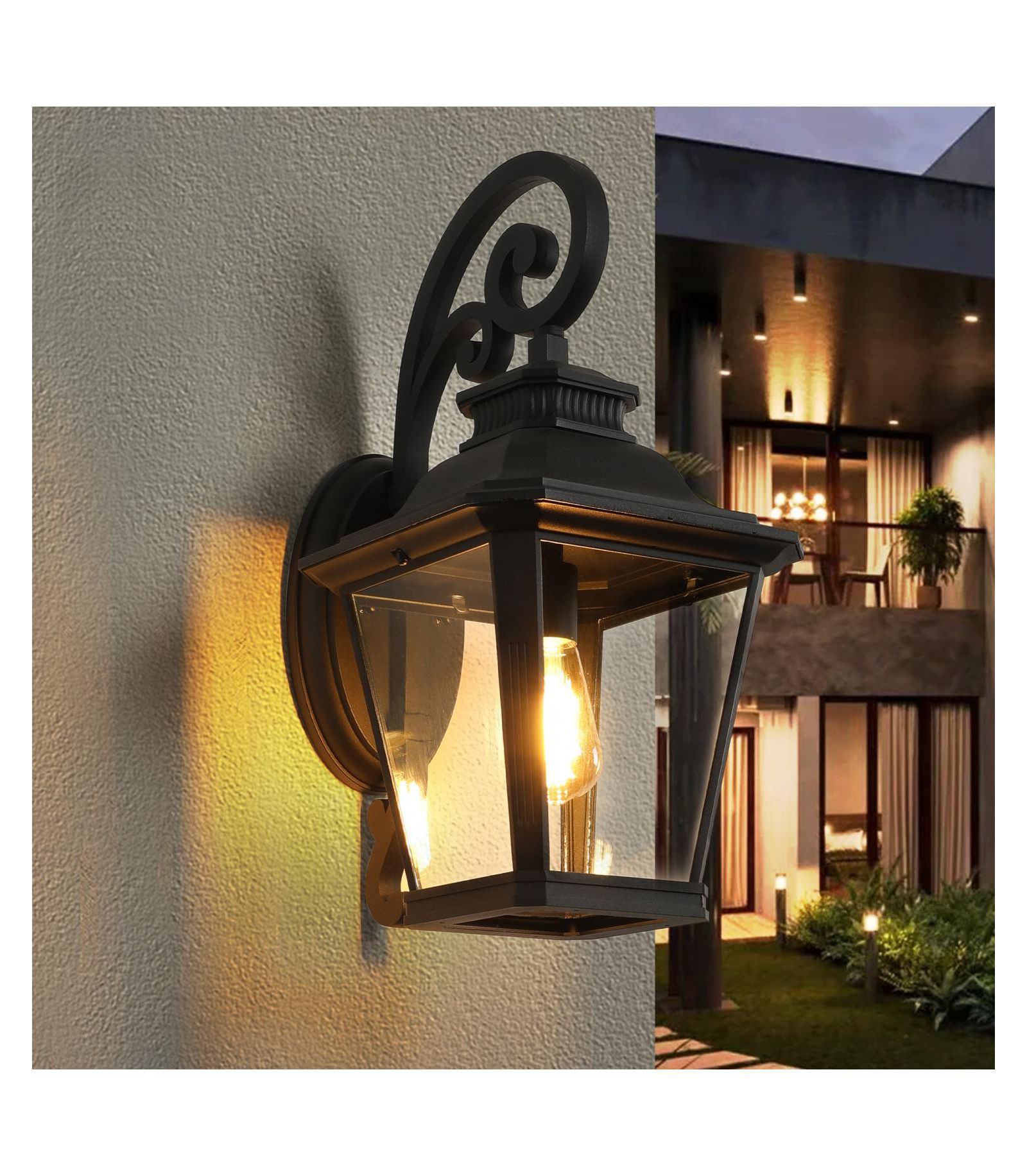 Streamdale Furniture 2-Pack Black Wall Lanterns with Clear Glass Panels for Outdoor Lighting